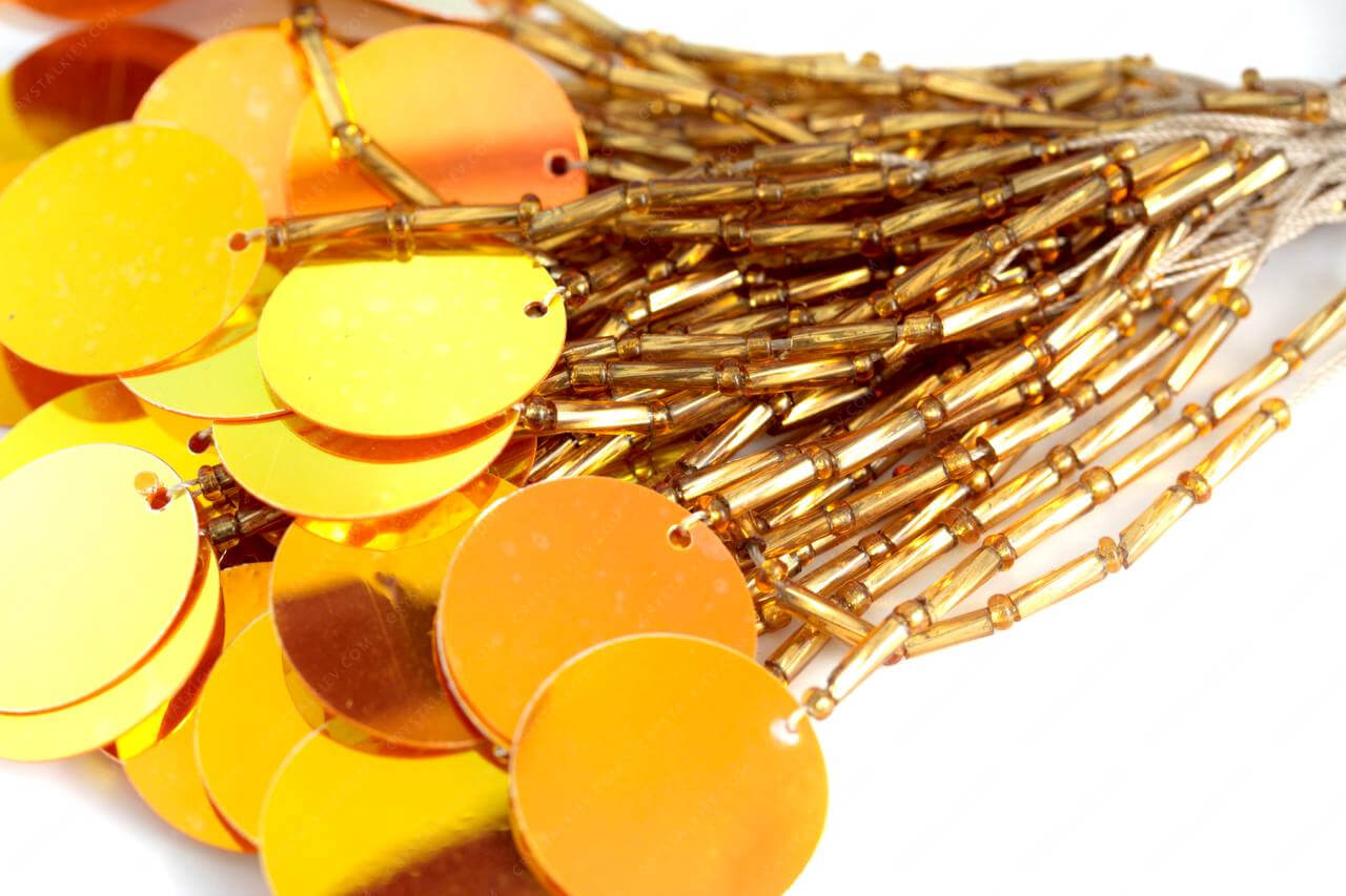 Пучки стекляруса Gold + паєтка Orange AB 2 см